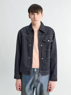 Svendborg Broken Twill Cotton Linen Denim Jacket i Indigo