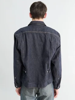 Svendborg Broken Twill Cotton Linen Denim Jacket i Indigo
