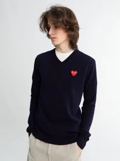 Sweater Red Emblem Knit i Navy
