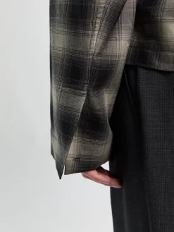 Tino Cotton Check Skjorte Krave Blouson i Grå og Sort