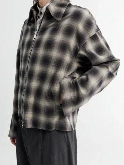 Tino Cotton Check Skjorte Krave Blouson i Grå og Sort