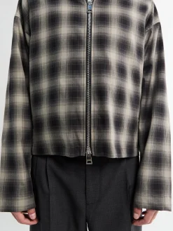 Tino Cotton Check Skjorte Krave Blouson i Grå og Sort