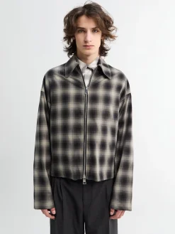 Tino Cotton Check Skjorte Krave Blouson i Grå og Sort