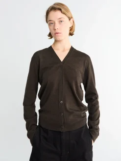 Twisted V Neck Cardigan i Dark Cacao