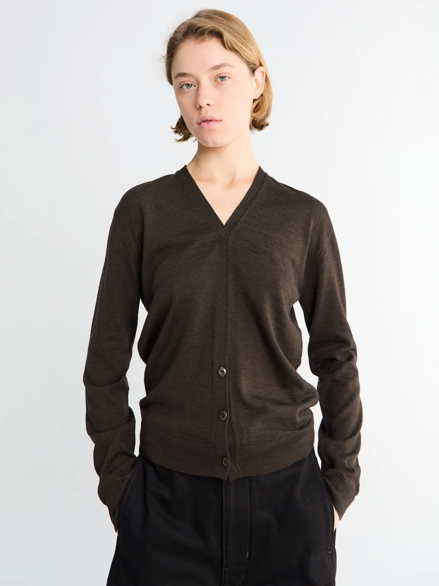 Twisted V Neck Cardigan i Dark Cacao