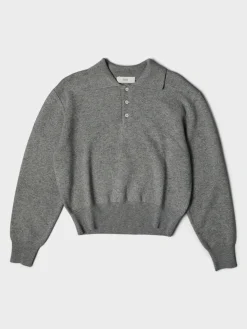 Unisex Cashmere Striktrøje med Krave i Meleret Grå