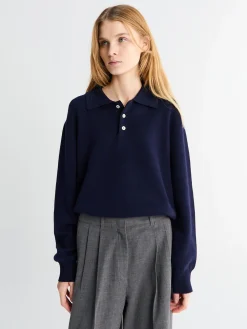 Unisex Collared Sweater i Navy