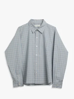Unisex Cropped Ternede Skjorte i Soft Blue Check