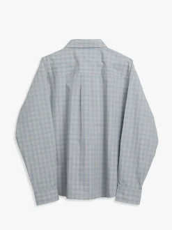 Unisex Cropped Ternede Skjorte i Soft Blue Check