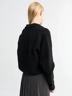 Unisex Open Collared Kashmir Sweater i Sort