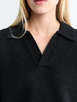 Unisex Open Collared Kashmir Sweater i Sort