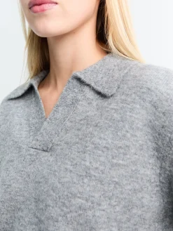 Unisex Open Collared Kashmir Sweater i Melange Grå