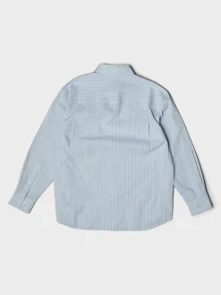 Unisex Oversized Striped Skjorte i Sky Blue Stripe