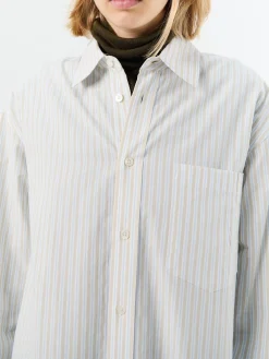 Unisex Oversized Striped Skjorte i Beige Stripe