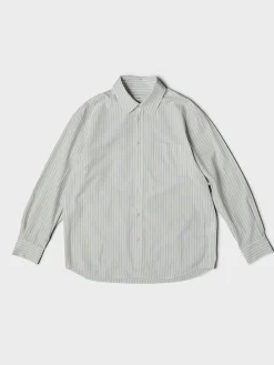 Unisex Oversized Striped Skjorte i Beige Stripe