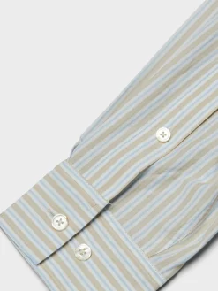 Unisex Oversized Striped Skjorte i Beige Stripe