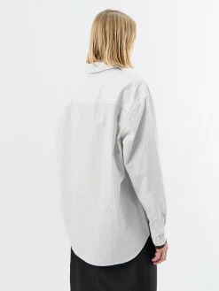 Unisex Oversized Striped Skjorte i Beige Stripe