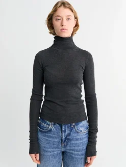 Utica Thin Turtleneck Sweater i Mørk Grå Melange