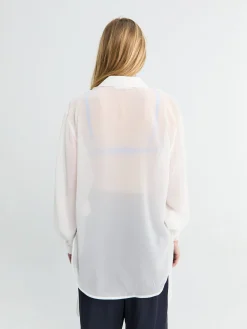 Verlin Sheer Chiffon Tie Cuff Shirt i Hvid