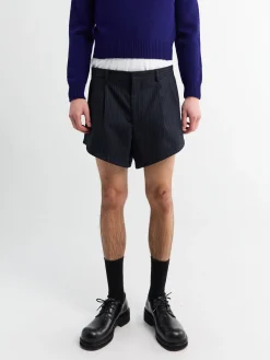 Vide Plisserede Shorts i Navy Stribe