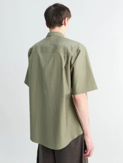 Washed Finx Twill Big Half Sleeved Shirt i Oliven