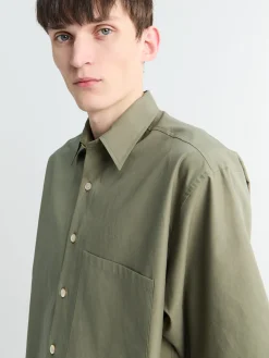 Washed Finx Twill Big Half Sleeved Shirt i Oliven